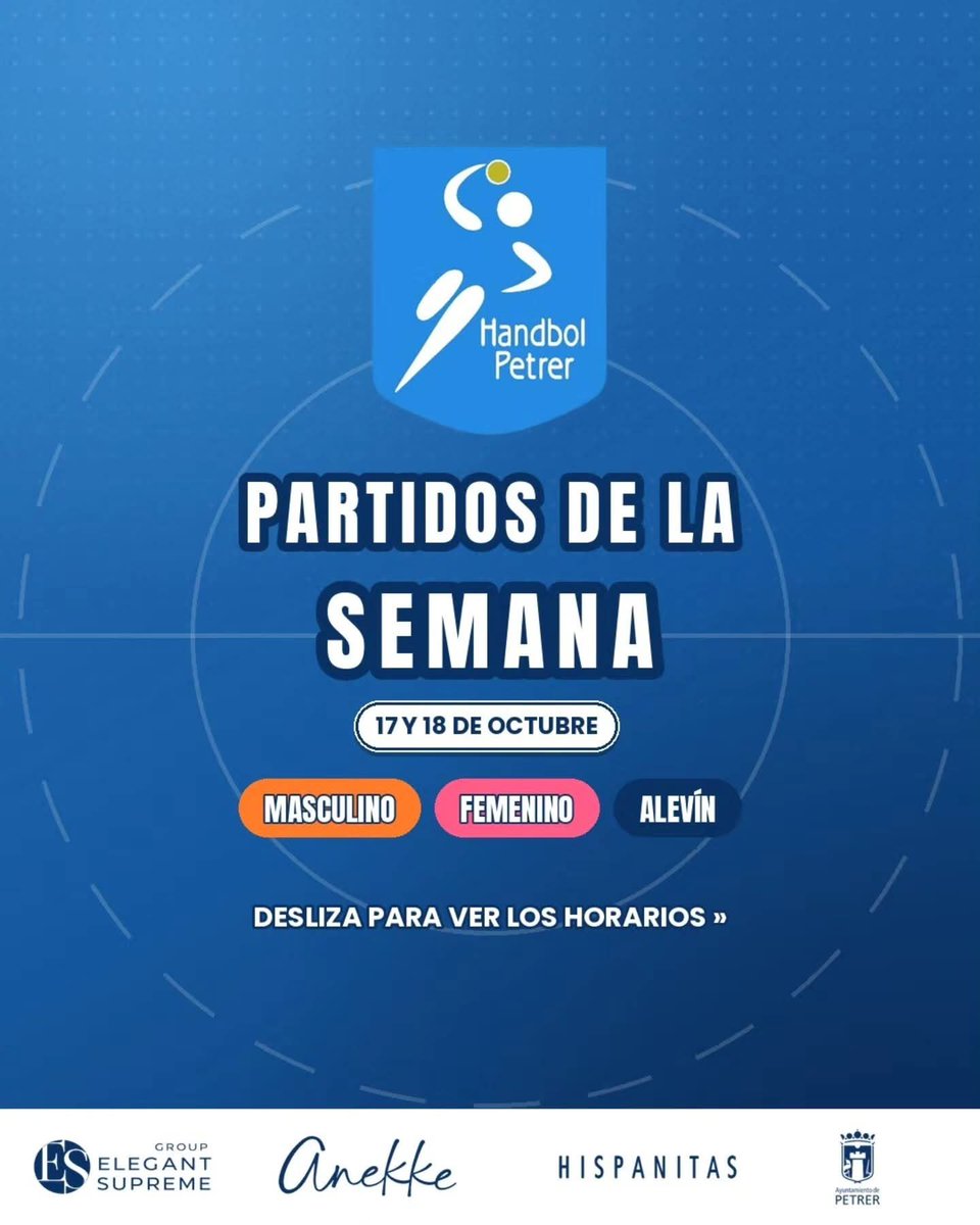 balonmanopetrer's tweet photo. 🤾♀️🤾♂️ ¡NUEVA SEMANA, NUEVOS RETOS! 💙🔥
Nuestros equipos ya están preparados para darlo todo en la pista. 💪
📅 Desliza, consulta los horarios y… ¡nos vemos en la grada animando a los nuestros! 🙌💙
IDENTIDAD. Es lo que somos. 💙
#CBMPetrer #AgendaSemanal https://t.co/TTcaGqEq04