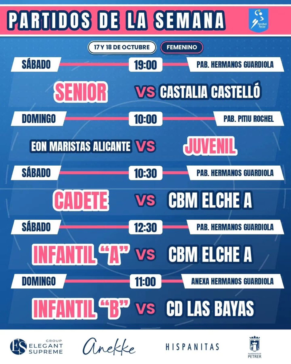 balonmanopetrer's tweet photo. 🤾♀️🤾♂️ ¡NUEVA SEMANA, NUEVOS RETOS! 💙🔥
Nuestros equipos ya están preparados para darlo todo en la pista. 💪
📅 Desliza, consulta los horarios y… ¡nos vemos en la grada animando a los nuestros! 🙌💙
IDENTIDAD. Es lo que somos. 💙
#CBMPetrer #AgendaSemanal https://t.co/TTcaGqEq04