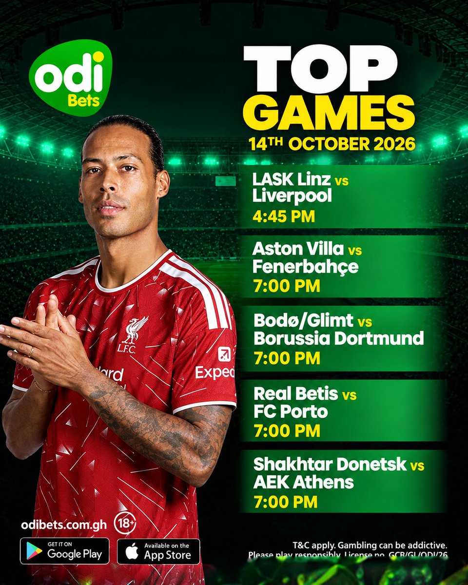 Odibets0fficial's tweet photo. ⚽TODAY’S TOP GAMES ARE HERE! 

The action is calling! Which of these matchups are you looking forward to most? Pick your favourites, build your ticket, and get ready for the excitement! 

💚Play your game. Feel the excitement.

#OdiBetsGhana 

🔞 18+ | Terms and conditions apply https://t.co/bs8XQvQsZp