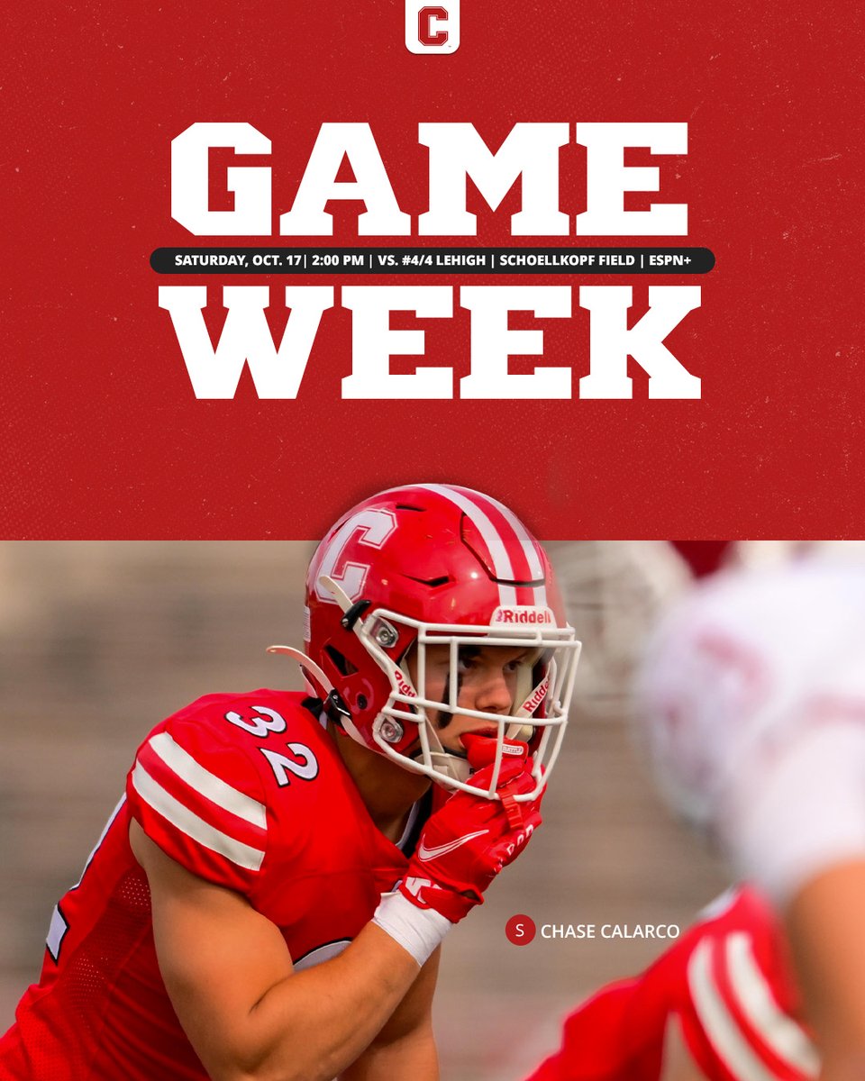 CornellSports's tweet photo. IT’S GAME WEEK 🔴⚪

No. 4/4 Lehigh comes to Schoellkopf Field on Saturday.

🆚 Lehigh
🗓️ Sat., Oct. 17
⏰ 2 p.m.
📍 Schoellkopf Field
📺 ESPN+

#YellCornell | @BigRed_Football https://t.co/IVpo04gIpI