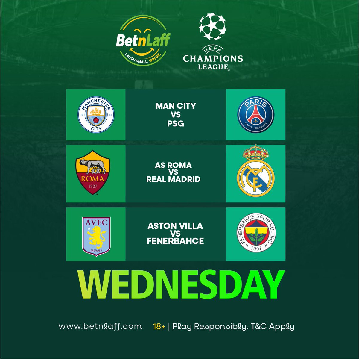 betnlaff's tweet photo. Champions League action continues, and we expect more goals!

Don't miss your chance to bet and win big. 

Place your bets on betnlaff now.

#betnlaff #laughsmallwinbig #ucl https://t.co/Ojo7HSpeuF