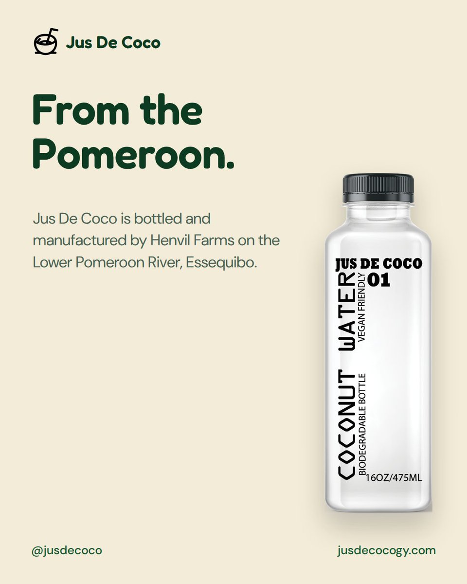 jusdecocogy's tweet photo. From the Pomeroon. 🌴
Jus De Coco is bottled and manufactured by Henvil Farms on the Lower Pomeroon River, Essequibo, and distributed by JH Supplies &amp; Services Inc. from Linden.

#JusDeCoco #CoconutWater #Guyana #Pomeroon #Essequibo #MadeInGuyana https://t.co/AoSCp3elDf