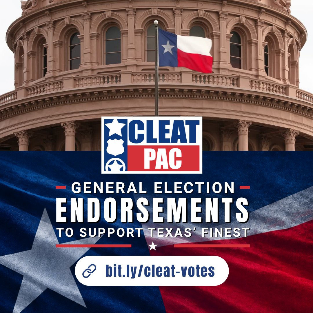 CLEAT's tweet photo. 🗳️ Election Day is approaching, and early voting is just around the corner! Visit https://t.co/jMNh5feGjn to see which candidates CLEAT PAC endorses. ✅

📅 Important Election Dates:
🔹 October 19: Early voting begins
🔹 October 30: Early voting ends
🔹 November 3: General Election Day

Show up to the polls prepared! CLEAT PAC endorses candidates who support public safety and Texas law enforcement. 💙 https://t.co/jMNh5feGjn

#Vote #ElectionDay #TXlege #TexasLawEnforcement