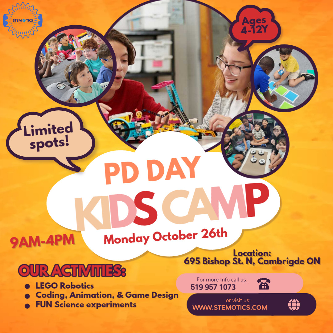 stemotics's tweet photo. 🚀 No School? Let’s Make It a STEM Adventure! 🤖🔬

📅 Monday, October 26
📍 Cambridge, ON
👧 Ages 4–12

🌟 Keep curious minds engaged, spark new interests, and let creativity take the lead!

⚡ Spots are limited — register today!
👉 https://t.co/m4h3cZkvvy https://t.co/YO3rpBQ2hz