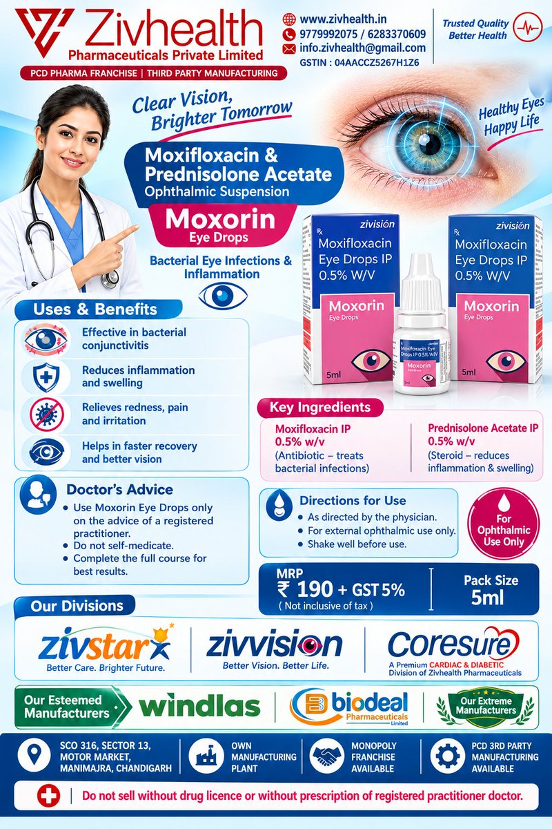 swarnrattan's tweet photo. Zivhealth Pharmaceuticals Pvt Ltd       moxorin eye drop (moxifloxacin&amp;prednisolone acetate ophthalmic suspension) https://t.co/ioKwmErRCm