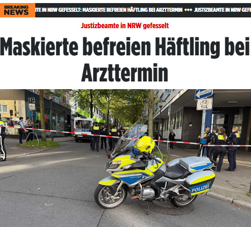 Taykra's tweet photo. Großalarm in #Essen: Dort ist ein Insasse der JVA bei einem Arztbesuch befreit worden. Die Polizei warnt, dass der Mann und seine Komplizen bewaffnet sein könnten.

„Im Bereich des Kennedyplatzes läuft aktuell ein größerer Polizeieinsatz“ https://t.co/ZyBwHckgaK