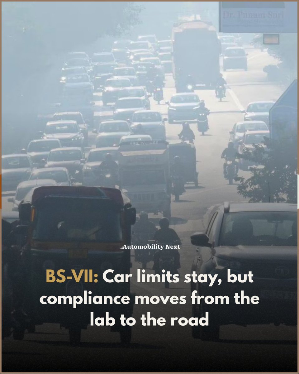 automobilitynxt's tweet photo. BS-VII: Car limits stay, but compliance moves from the lab to the road

Read here: https://t.co/bJwP3A8G9N

#BSVII #Euro7 #EmissionNorms #IndianAutoIndustry #MoRTH #CommercialVehicles #VehicleEmissions #AirPollution #AutoPolicy #AutomobilityNext https://t.co/GPemQnJrTz