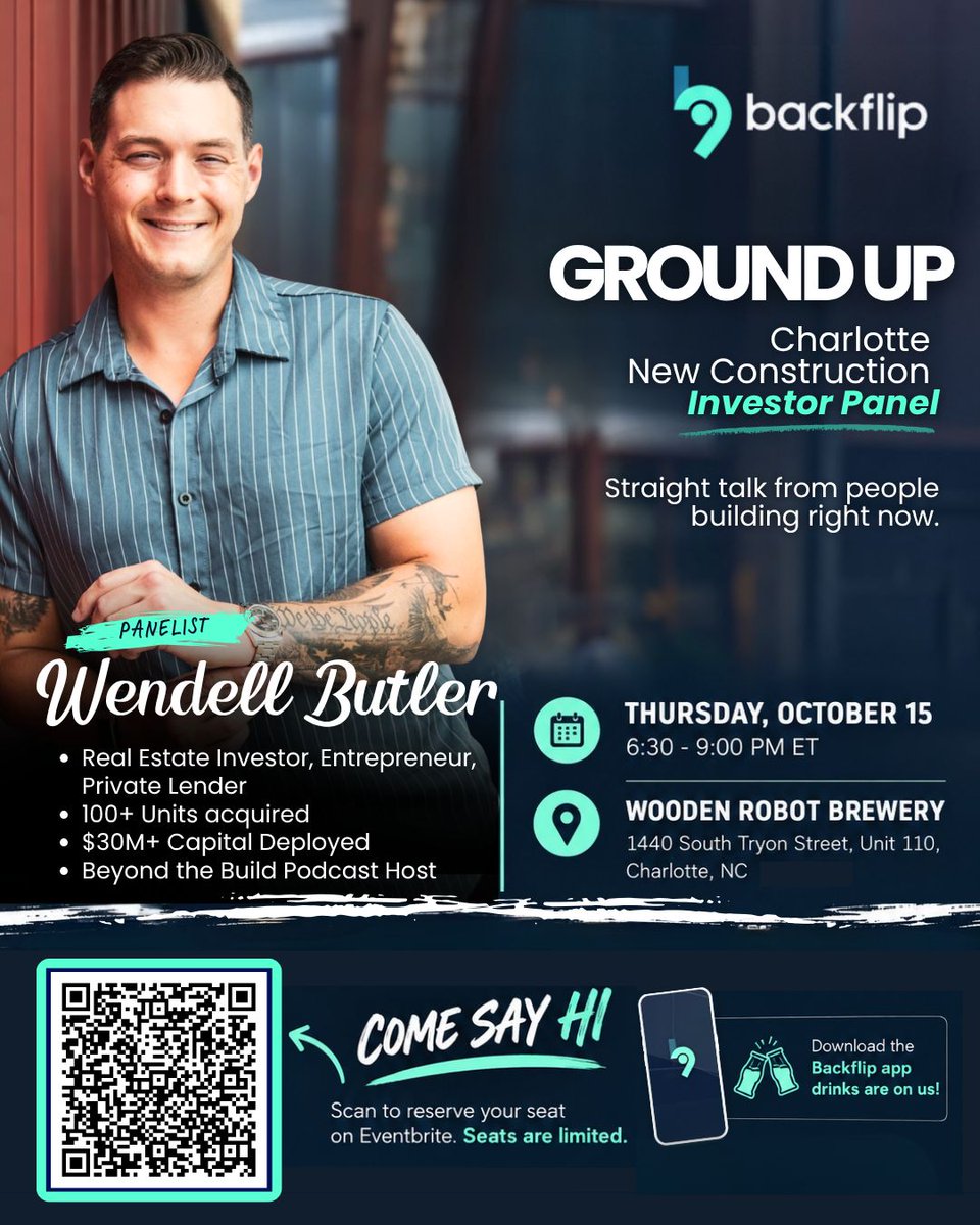 WendellButlerIV's tweet photo. Last call! This is happening tomorrow night. If you've been meaning to grab a seat for Ground Up, now's the time. I'll be on the panel talking about new construction costs, timelines, and margins, plus where land and permitting are trending  with time built in for your questions. https://t.co/UVQd4Sv2Rf