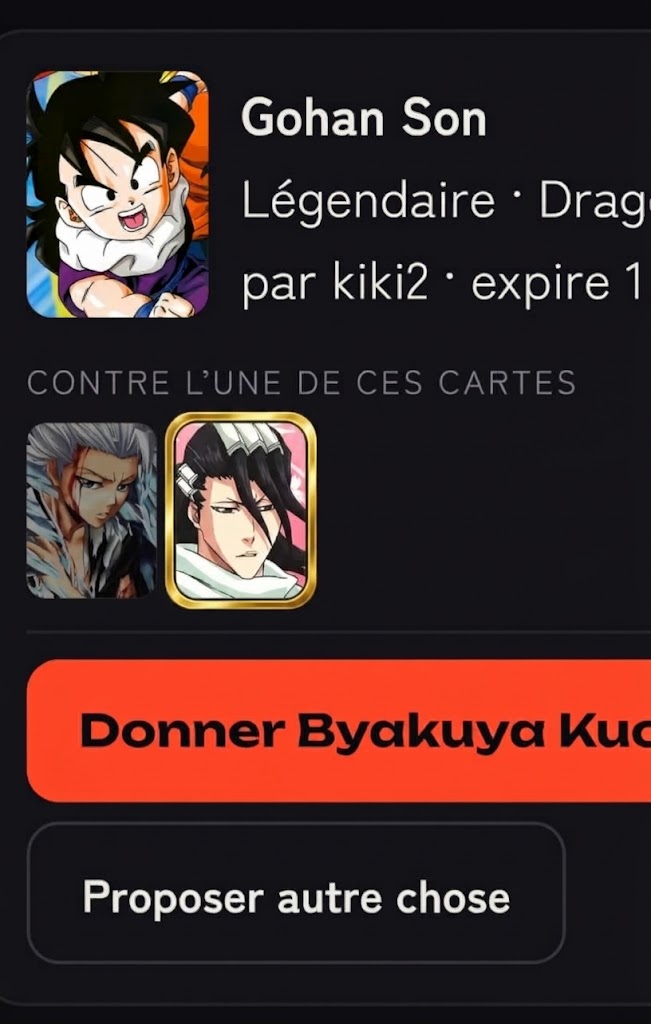 Kasaman95's tweet photo. @kyaratcg Ok mais c'est quand on a la rareté de notre carte qui s'affiche sur la page "les échangé que je peux accepter" comme dans ce avant/après fait sur IA ? Parce que aucune utilité a mettre le cadre vert on voit déjà que la carte est sélectionnable https://t.co/24r0Xjkr5f