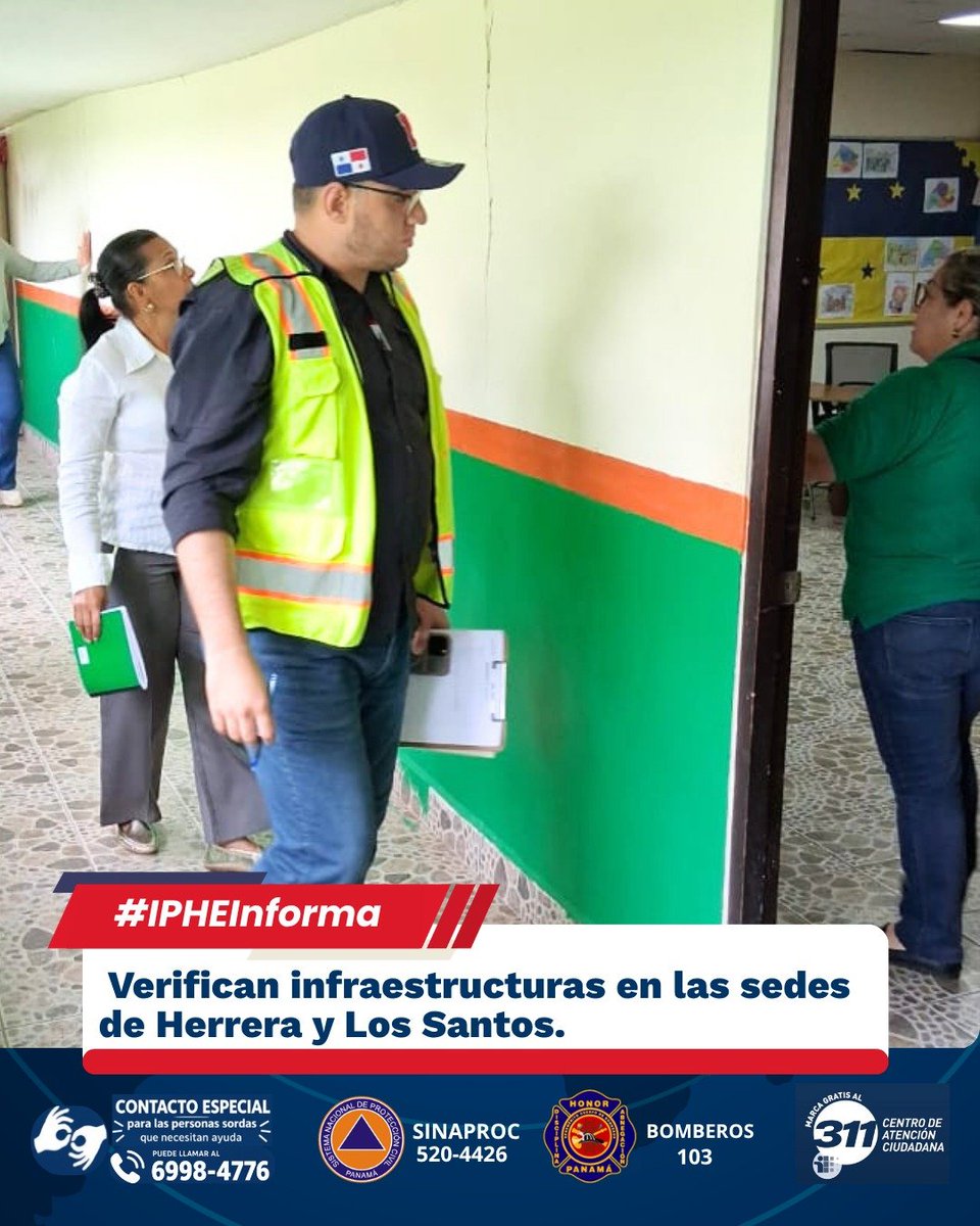IPHEinclusivo's tweet photo. #Provincias | Autoridades del Instituto Panameño de Habilitación Especial (IPHE), junto con personal de Ingeniería y Arquitectura, continúan los recorridos por las sedes de Herrera y Los Santos para verificar las condiciones estructurales de las instalaciones tras el sismo. https://t.co/D2wWUCE3Qu