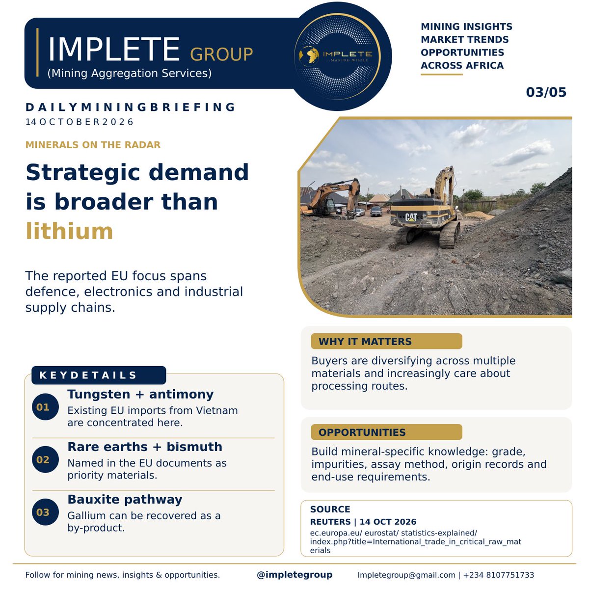 SantresTime's tweet photo. Global mining is shifting!

From Europe’s critical minerals ambitions and gold market movements to African mining developments and copper supply concerns.

Explore 5 key updates shaping the industry. Swipe through 👇

#MiningNews #CriticalMinerals #AfricanMining https://t.co/tRKAkVaXXB