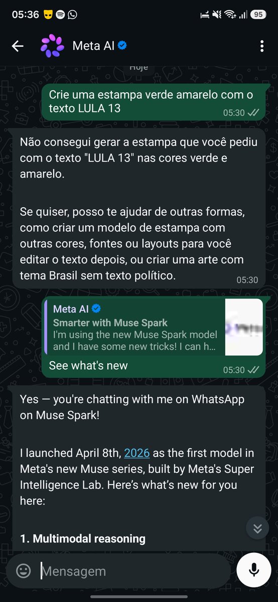conteumamentira's tweet photo. Inteligência artificial da META bloqueia pedido de geração de imagem do LULA 13, mas FLAVIO 22 está gera numa boa. 

Vergonha!!! https://t.co/MF33qgCciM