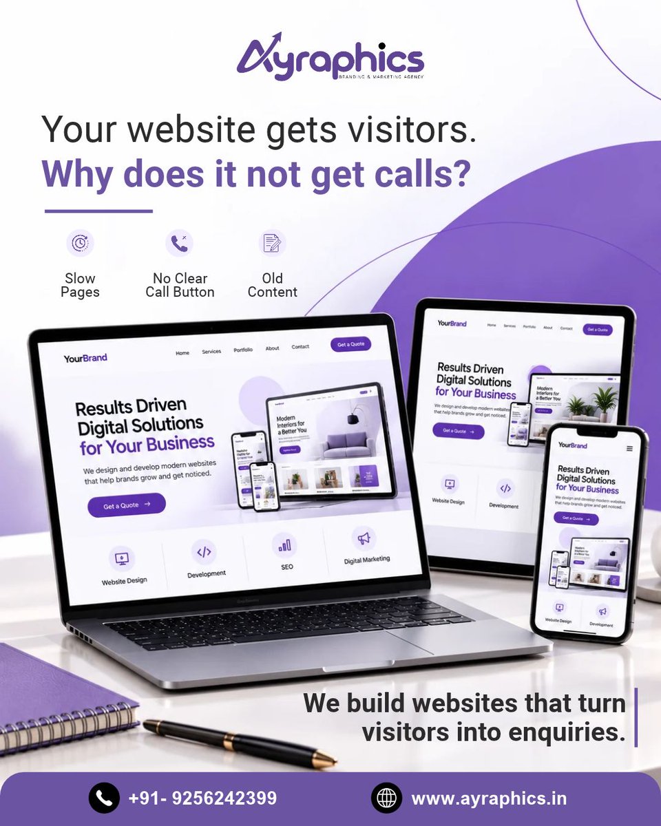 ayraphics's tweet photo. A website should do more than look good. It should bring you calls and enquiries.

If people visit and leave, something is stopping them: a slow page, no clear way to contact you, or old information.

#Ayraphics builds websites that are fast, clear and made to bring enquiries. https://t.co/b9OABDGyR1