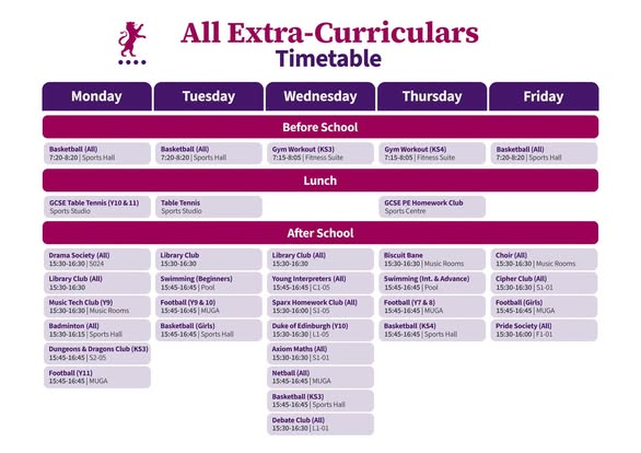 ArkCharter's tweet photo. Autumn Extracurricular Timetables for ALL YEARS are now available!
You can access the full Extracurricular and PE Extracurricular timetables below. https://t.co/2FWKSN89Ga