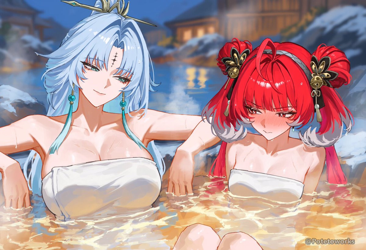 Potetoworks's tweet photo. Onsen Time ♨️
#WutheringWaves #鳴潮 #Qingxiao #Suoming #wuwa #AIart https://t.co/vyrAtGPOal