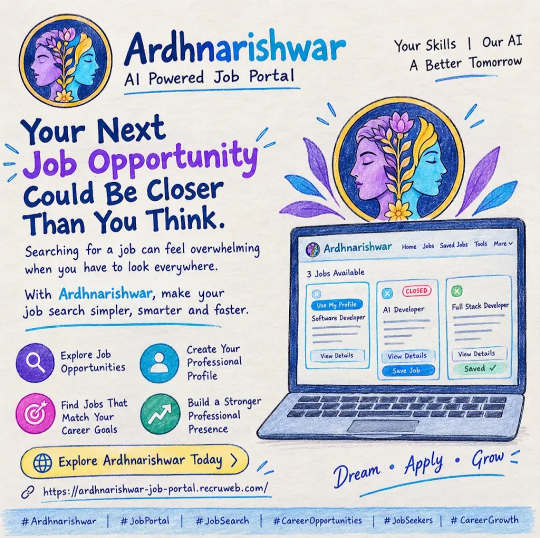 ardhnarishwarAI's tweet photo. Looking for your next job opportunity? 🎯 Your dream career could be closer than you think!
 Explore the latest job opportunities 🔹 Create your professional profile 🔹 Find jobs that match your career goals 🔹 Build a stronger professional presence 🔹
#Ardhnarishwar #JobPortal https://t.co/cbmDIrJ27v