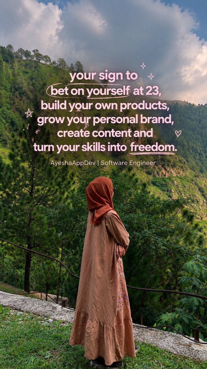ayeshappdev's tweet photo. 23, building my own path, turning skills into opportunities, and choosing freedom over limits. 💗✨

#AyeshaAppDev #SoftwareEngineer #contentcreation #PersonalBranding #mobileappdeveloper https://t.co/YXdRr3joqF
