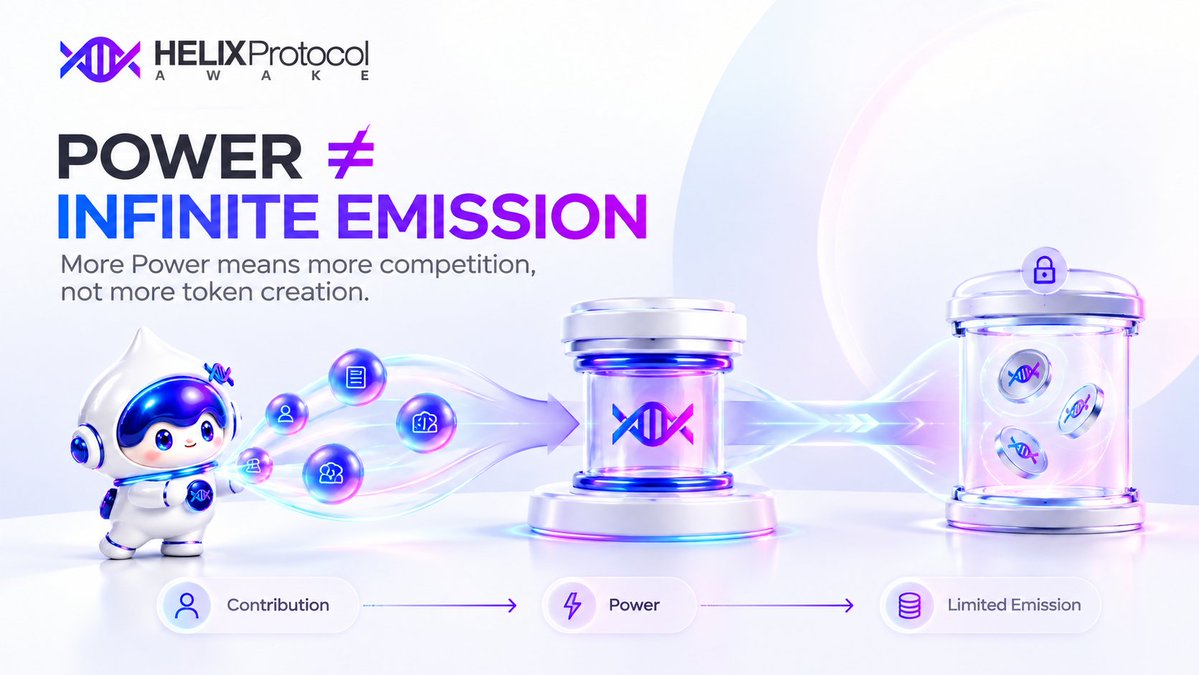 AWAKEHELIX's tweet photo. More participants.
More Power.
More competition. ⚡️

What doesn't automatically increase?

The AiLGNS emission budget.

In HELIX, Power determines participation weight in finite emission competition—not unlimited token creation.

#HELIXProtocol #Tokenomics https://t.co/CU6YRlCu40
