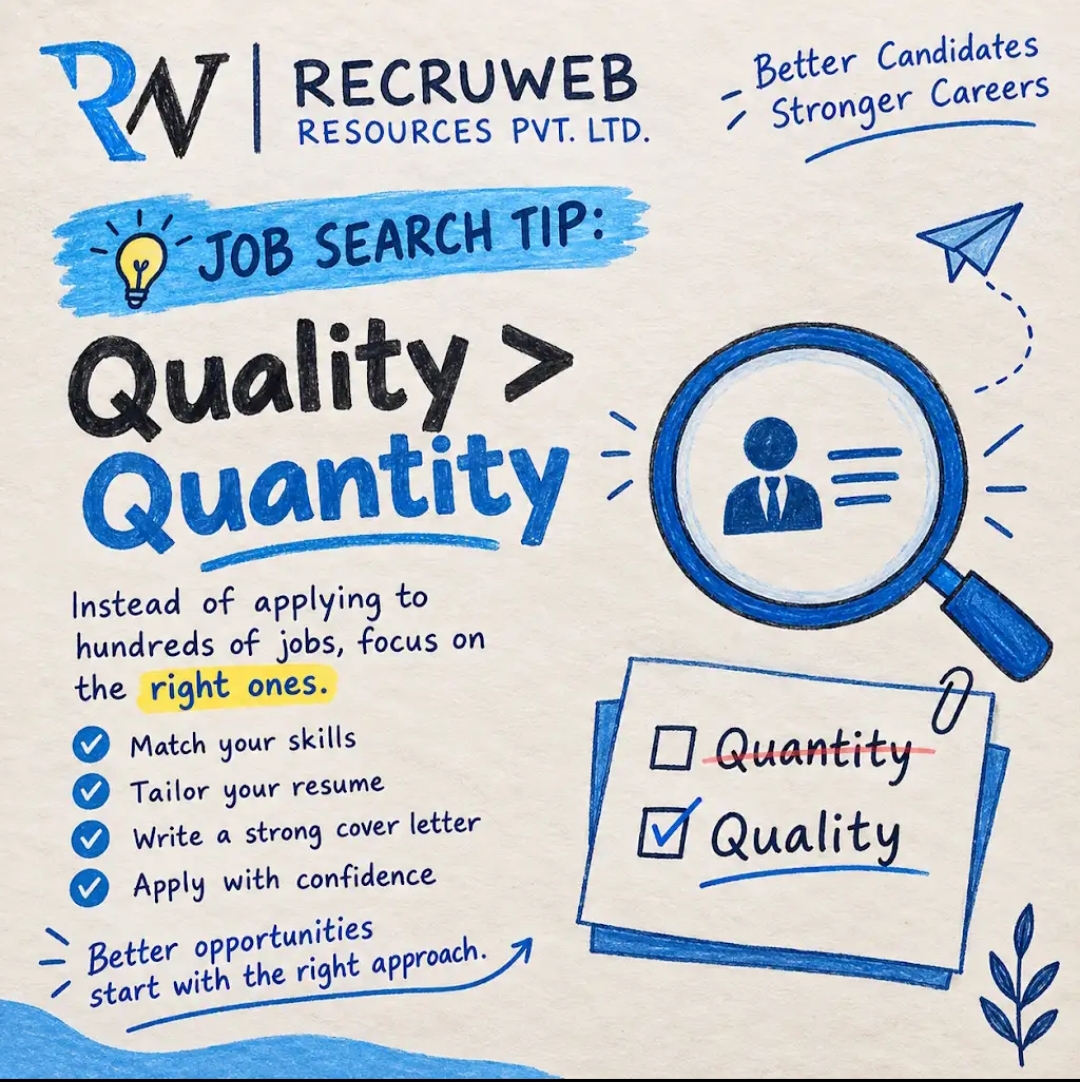 RecruwebLtd's tweet photo. πΌ Job Search Tip: Quality > Quantity! π―
Are you applying for hundreds of jobs but still not finding the right opportunity? π€ It's time to change your job search strategy!
π’ Follow Recruweb for more job search tips, career advice,,
#Recruweb #JobSearchTips #CareerAdvice https://t.co/rrN4UgGk9c
