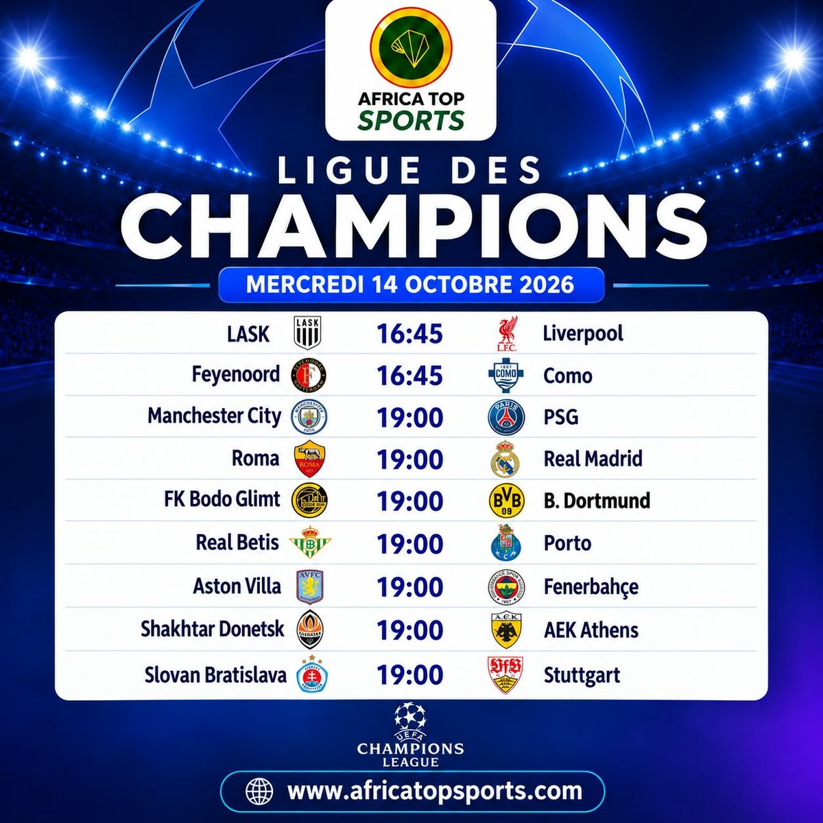 ATS_fr's tweet photo. Des chocs, le programme de ce mercredi en Ligue des champions https://t.co/Twsv6e8nwE