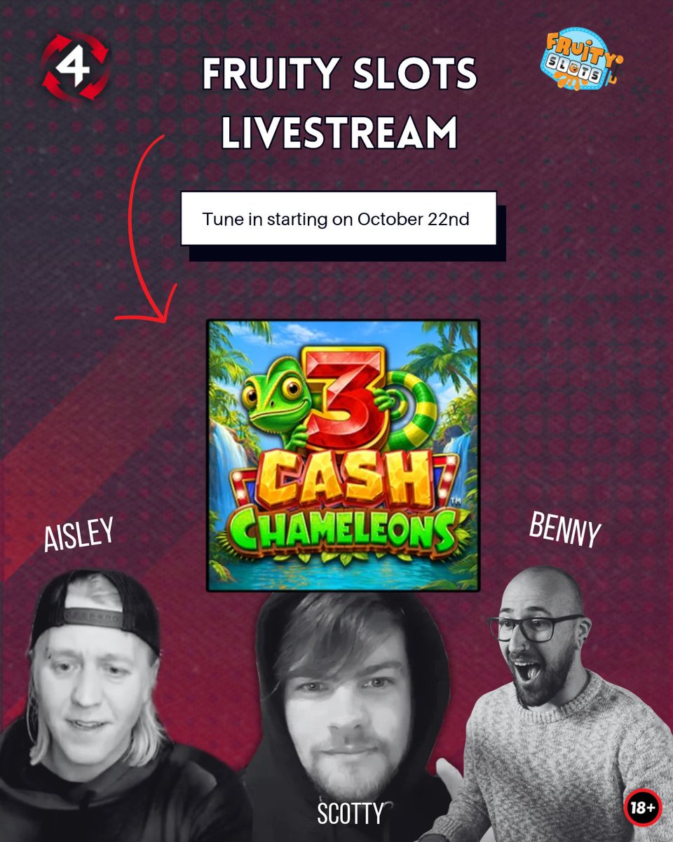 4ThePlayercom's tweet photo. We’re thrilled to announce that @Fruity_Slots will be taking 𝟯 𝗖𝗮𝘀𝗵 𝗖𝗵𝗮𝗺𝗲𝗹𝗲𝗼𝗻𝘀 for a spin! 🎰

Catch them live starting on the 𝟮𝟮𝗻𝗱 𝗼𝗳 𝗢𝗰��𝗼𝗯𝗲𝗿 and see them feast on big wins! 🦎

🔞| https://t.co/pj3li60Mxe| Play Responsibly https://t.co/PkIaSavPnB
