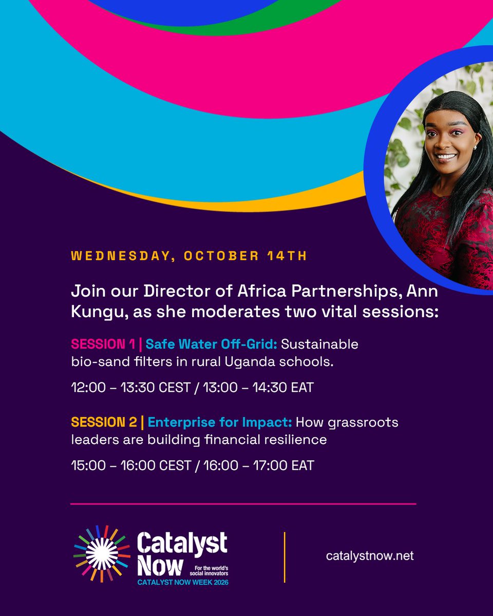 bloodwater's tweet photo. We are still at #CatalystNowWeek!

Join our Director of Africa Partnerships, Ann Kungu, today as she moderates two sessions on:
sustainable bio-sand filters in rural Ugandan schools and on how grassroots leaders are building financial resilience.🌱 https://t.co/oV40zxwgk4