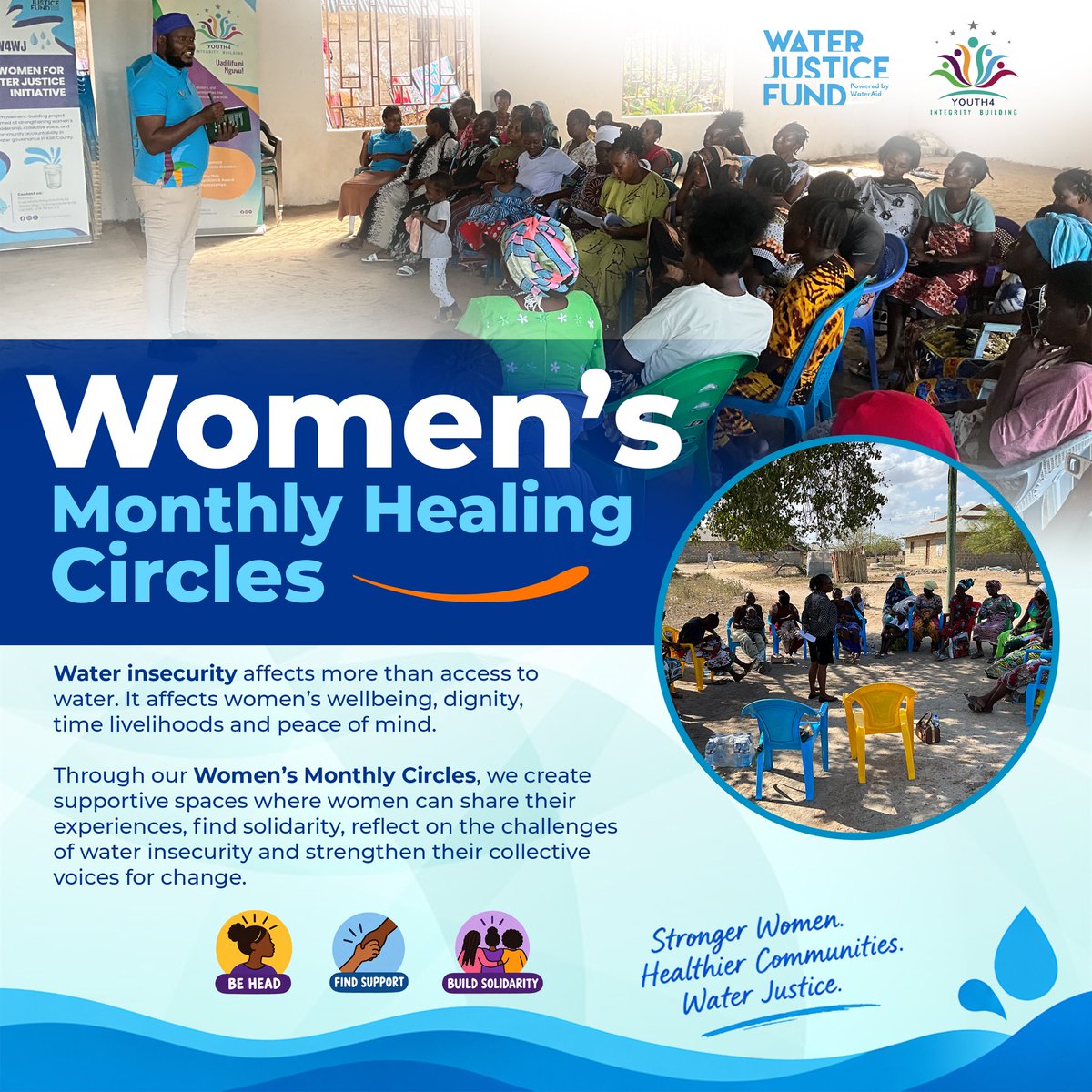ForIntegrityOrg's tweet photo. 📍Kilifi Women for Water Justice Initiative (#KW4WJ) | Women’s Healing Circles 

Water insecurity doesn’t just leave taps dry; it can leave women emotionally exhausted, overwhelmed and unheard. Through our #WaterWithIntegrity campaign and the Women’s Monthly Healing Circles, we are creating safe, supportive spaces where women can share their experiences, find strength in one another, and navigate the emotional and social burdens of water insecurity. Because water justice is about more than access to water. It is about women’s dignity, wellbeing and the right to be heard.

When women come together, healing becomes collective, solidarity grows, and voices become stronger.

📌 Implemented in Ganze and Magarini sub-counties, Kilifi County, by @ForIntegrityOrg (YIB) with support from #WaterJusticeFund by @wateraidnl, in collaboration with community members, relevant @KilifiCountyGov departments, @KIMAWASCO, @MawascoLtd, and other stakeholders.

@003CountyGender, @DOHKilifi, @Deptofwater_003, @AU_ECOSOCC 
#WaterWithIntegrity #WomenForWaterJustice #YouthForIntegrityBuilding