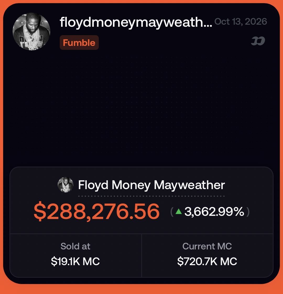 fuelkek's tweet photo. Meet Floyd Mayweather.

50-0 boxing legend, over $1 BILLION in career earnings and an estimated $400M net worth.

Yesterday, he decided to become a crypto memecoin trench warrior.

He created a @fomo account, launched his coin, started shilling and dumped his entire bag for $5K at 80K MC

Then CT took over his coin, turned it into a CTO and pumped it so hard that Floyd ended up fumbling six figures on HIS OWN TOKEN.

Bro proceeded to delete all his posts, nuke his FOMO account and disappear.

All of this happened in less than TWO HOURS 😭😂