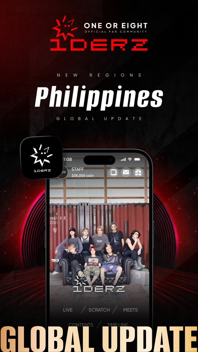 oneoreight__'s tweet photo. ［📢］1DERZ App Now Available in More Countries! 🌏🔥

The ONE OR EIGHT OFFICIAL FANCLUB app “1DERZ” is now available in the Philippines! ✨

We're now available in 8 countries worldwide! ❤️‍🔥

JAPAN
USA
ARGENTINA
BRAZIL
MEXICO
SINGAPORE
THAILAND
PHILIPPINES 🆕

To all our 1DERZ in the Philippines, thank you for waiting! ❤️‍🔥

We can't wait to connect with even more 1DERZ around the world! 🌏✨

📱 Download the app here
🔗 https://t.co/3LQF101pIW

#ONEOREIGHT #1OR8
#1DERZ #1OR8_V8