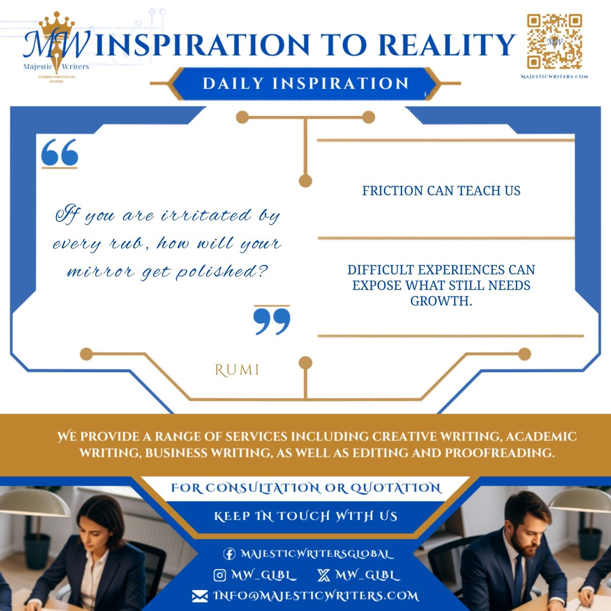 MW_Glbl_'s tweet photo. Your ideas deserve more than a rough draft.
From writing and editing to book design and business writing, we help you get every word right. ✍️

#Authors #BusinessWriting #BookEditing #Copywriting #BookDesign https://t.co/j0VLZk4JVF