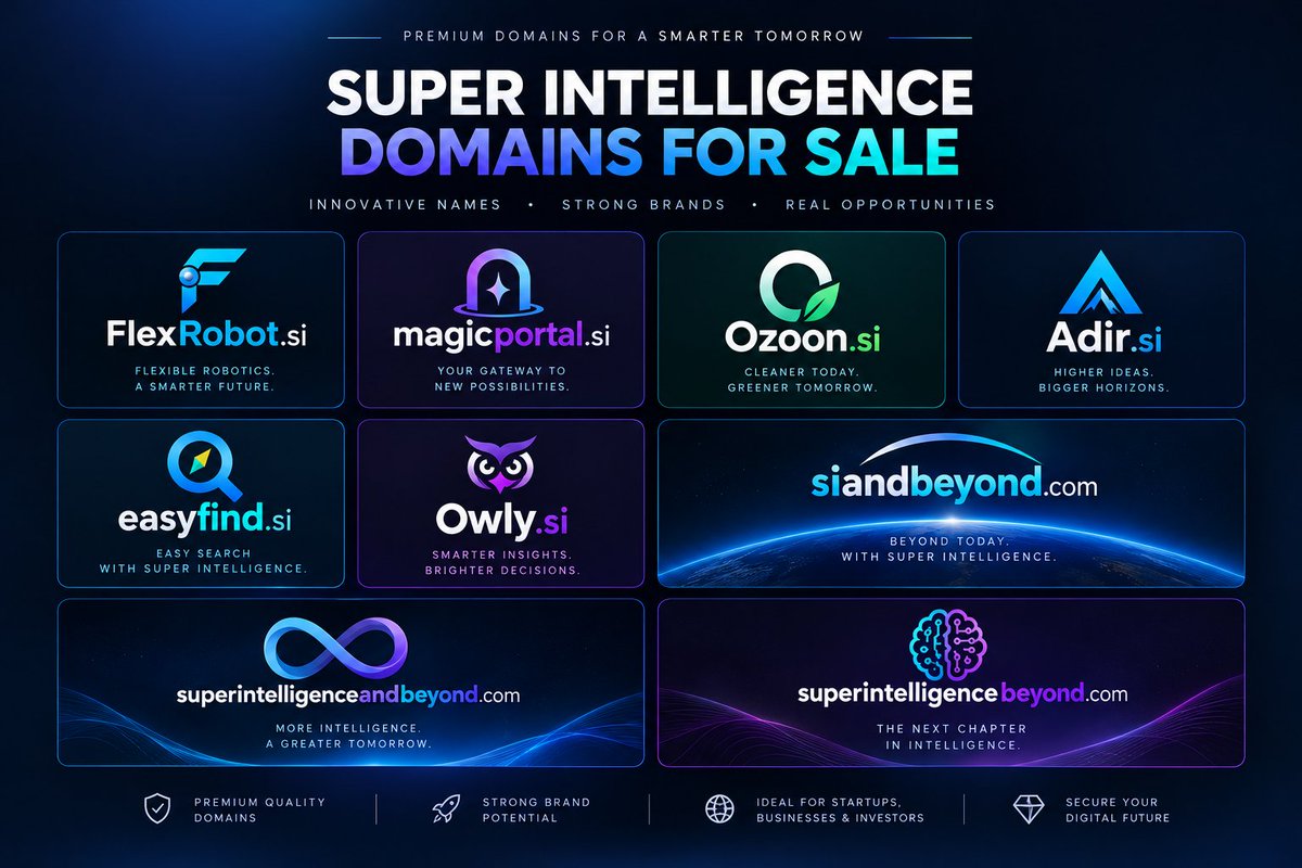 Eskanderiouss's tweet photo. 🚀 Super Intelligence Domains | Available Now

Building the next generation of AI? Find your next brand in my domain portfolio.

Explore the possibilities. Secure your name.

#Domains #AI #Branding #SI https://t.co/wHTRWQALxu