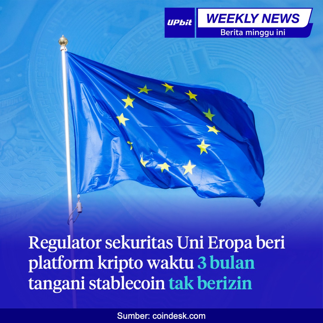UpbitID's tweet photo. Mau tahu ada berita terkini apa saja dari dunia aset digital?
Berikut pilihan berita terkini dari dunia aset digital:

Regulator sekuritas Uni Eropa beri platform kripto waktu 3 bulan tangani stablecoin tak berizin
https://t.co/zyqdqBU4S8

Securitize menghadirkan saham AS dalam bentuk token berbasis blockchain
https://t.co/7EmsI59NmR

FSB soroti risiko stablecoin & ancaman AI terhadap stabilitas keuangan global jelang pertemuan G20
https://t.co/OwhSKRKtBf

Sebanyak 4.582 BTC senilai sekitar US$378 juta dipindahkan dari dompet yang tidak aktif selama lebih dari enam tahun
https://t.co/QnVvtjcw6M

---
Konten ini bersifat informasi dan edukasi, bukan saran atau rekomendasi investasi. Investasi aset digital berisiko tinggi, termasuk volatilitas harga yang dapat menyebabkan kerugian hingga seluruh dana. Jangan menggunakan utang untuk berinvestasi. Pahami risiko sebelum mengambil keputusan.
Upbit Indonesia berizin dan diawasi oleh Otoritas Jasa Keuangan.