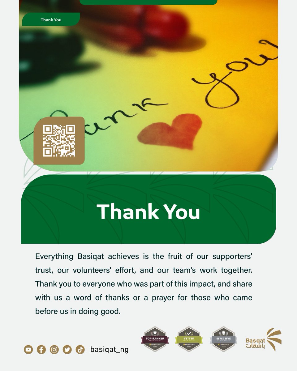 BASIQAT_NG's tweet photo. Thank you 💛
Everything we achieve is the fruit of our supporters' trust, our volunteers' effort and our team's work. Share a word of thanks with those who supported good. #ThankYou #Basiqat https://t.co/qV0gMZOItg