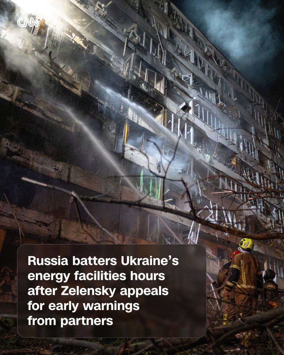 cnni's tweet photo. A massive Russian attack on Ukrainian energy infrastructure left more than 600,000 people without power early Wednesday, President Volodymyr Zelensky said, hours after warning his country had received no advance notice from Kyiv's partners of a previous deadly round of strikes. https://t.co/G401DtZJTS