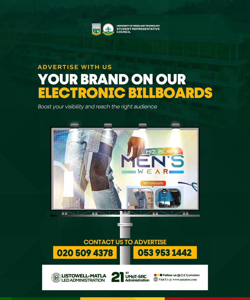 umat_src's tweet photo. 𝐀𝐃𝐕𝐄𝐑𝐓𝐈𝐒𝐄 𝐖𝐈𝐓𝐇 𝐔𝐒 📢
For enquiries , kindly contact:
📞 020 509 4378 / 053 953 1442 https://t.co/2IZAzPdry8