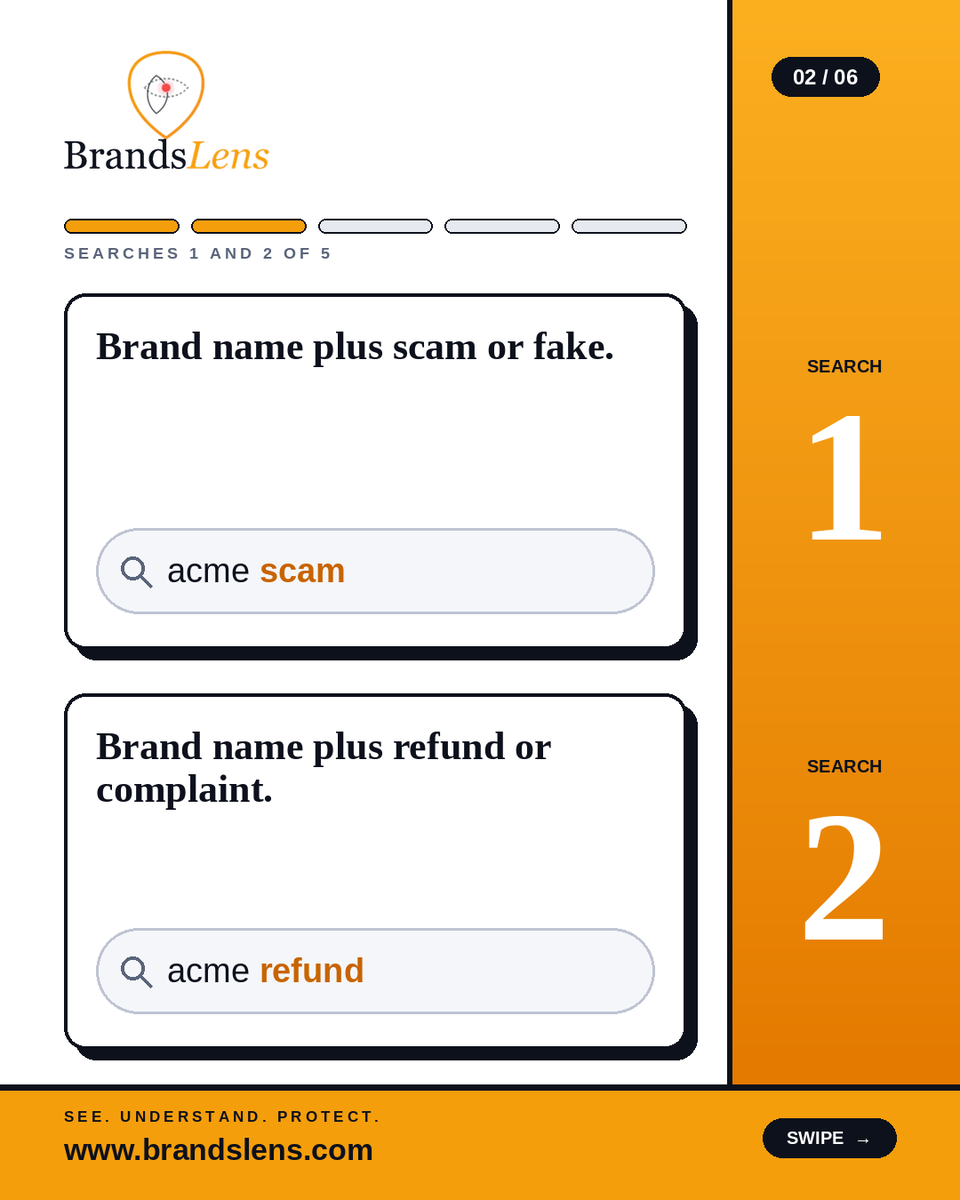 BrandsLens's tweet photo. Ten minute brand check. 
Five searches: brand plus scam, brand plus refund, your common misspelling, your handle plus giveaway, and your autocomplete. 
Do it today. Bookmark it for next week.

#BrandMonitoring https://t.co/BSMU8wtrLq