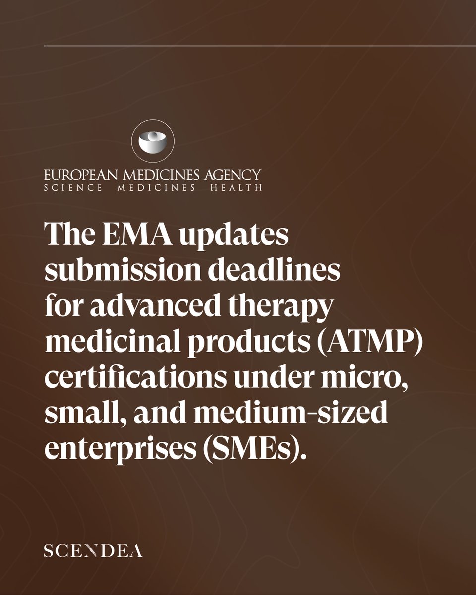 scendea's tweet photo. The EMA has updated submission deadlines for ATMP certifications under micro, small, and medium-sized enterprises. 
-
Contact Scendea's experts today: https://t.co/7trYfVIdHC
-
#ATMP #RegulatoryStrategy #EMAUpdates #MedicinalProducts #DevelopmentProgramme https://t.co/FzVICVFX1U