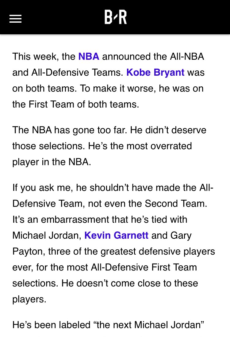 ScorpioQueMann's tweet photo. Kobe is ranked 36th in defensive win shares in the playoffs. 
Bron is rank 2nd Jordan 7th. 
Kobe is ranked 161st in defensive rating. 
Bron rank 85th. Mike is rank 87th. 
Kobe is rank 231st in defensive box plus minus. 
Bron is rank 18th Michael 19th. 
Phil was not lying. https://t.co/gKHdDboo4w