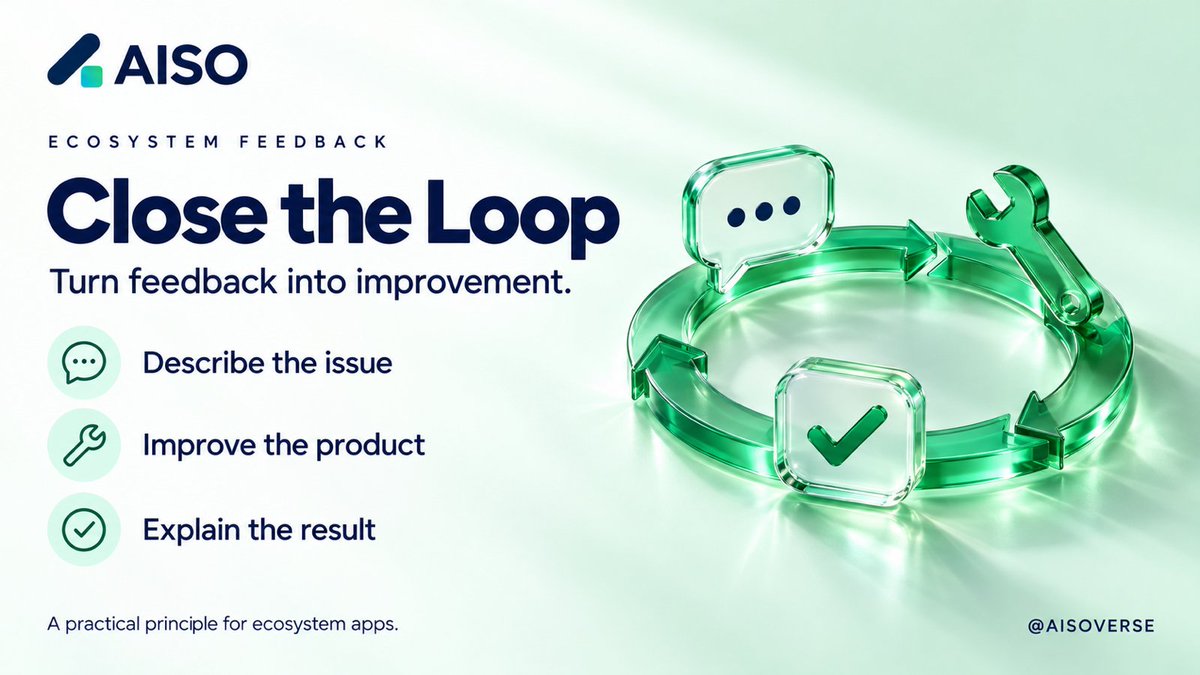 AISOVERSE's tweet photo. A useful feedback loop is concrete: describe the issue, improve the product, and explain the result.

For ecosystem apps, progress is easier to follow when teams show how user feedback shaped the next iteration.

#AISO #Ecosystem https://t.co/GfD5c9ZzW8