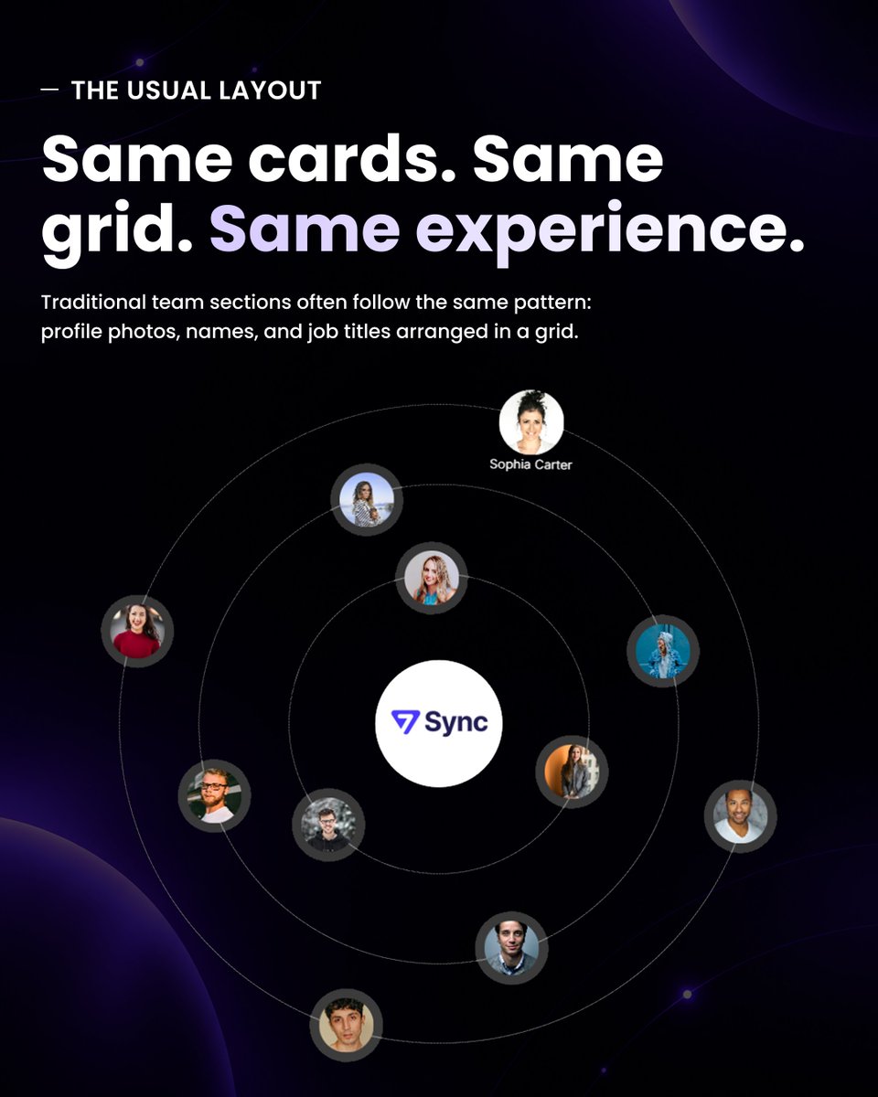 7sync_tech's tweet photo. Your team page doesn't have to look like everyone else's.

Move beyond static profile grids with Orbit Team Section for Framer.

Give your team page a fresh perspective.
🔗 https://t.co/uhI33Xa7kK

#Framer #WebDesign #UIDesign https://t.co/qsjYaPL7Uv