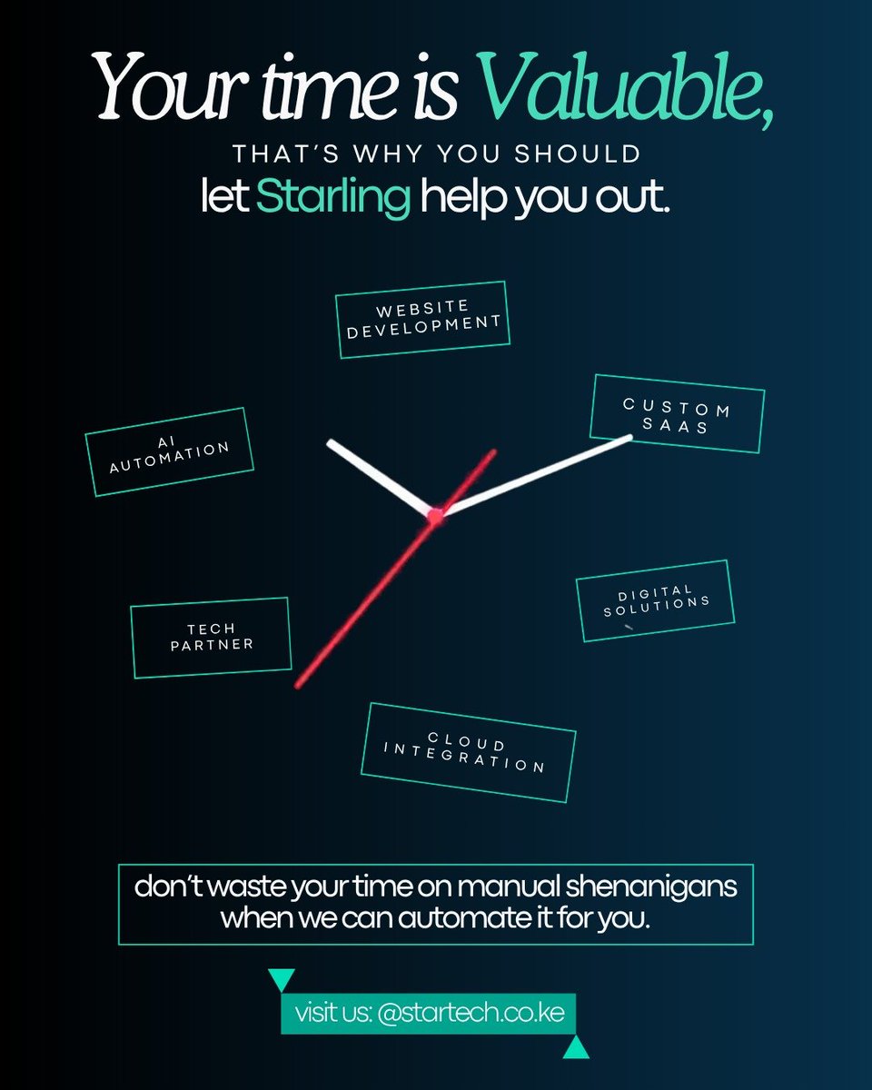 startechKE's tweet photo. Clock is ticking! ⏳ Don't waste your time on manual shenanigans.

Partner with Starling to automate your processes and transform your tech stack.

📩 Ready to upgrade? Visit @startech.co.ke today!

#SoftwareSolutions #TechPartner #AutomationTools #SoftwareDevelopment #Automation https://t.co/4Zohbqib7i