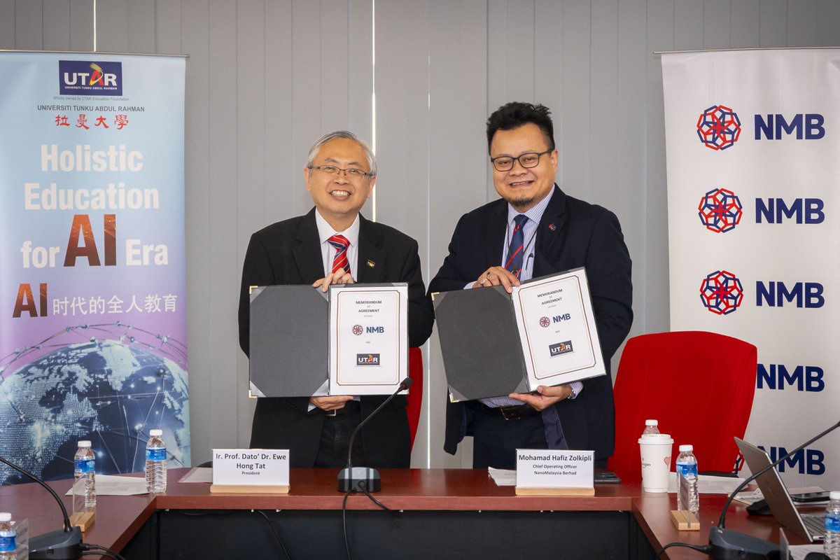 UTARnet's tweet photo. UTAR and @NMBMalaysia (NanoMalaysia Berhad) exchanged a Memorandum of Agreement (MoA) yesterday to establish the UTAR–NMB Joint Laboratory at UTAR Sungai Long Campus. https://t.co/EJRD5Dh4AB