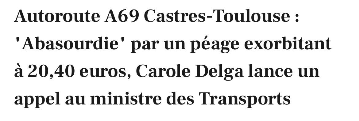 HadrienClouet's tweet photo. Mme Delga feint de découvrir... que l'A69 coûtera 20€ de péage !

La région a gaspillé des dizaines de millions € sans contrepartie : surprise (non), ses copains du privé empochent et nous saignent.

Depuis le début, les collectifs écolos et scientifiques alertent sur le projet écocidaire et ruineux.

Elle savait. Elle ment.
