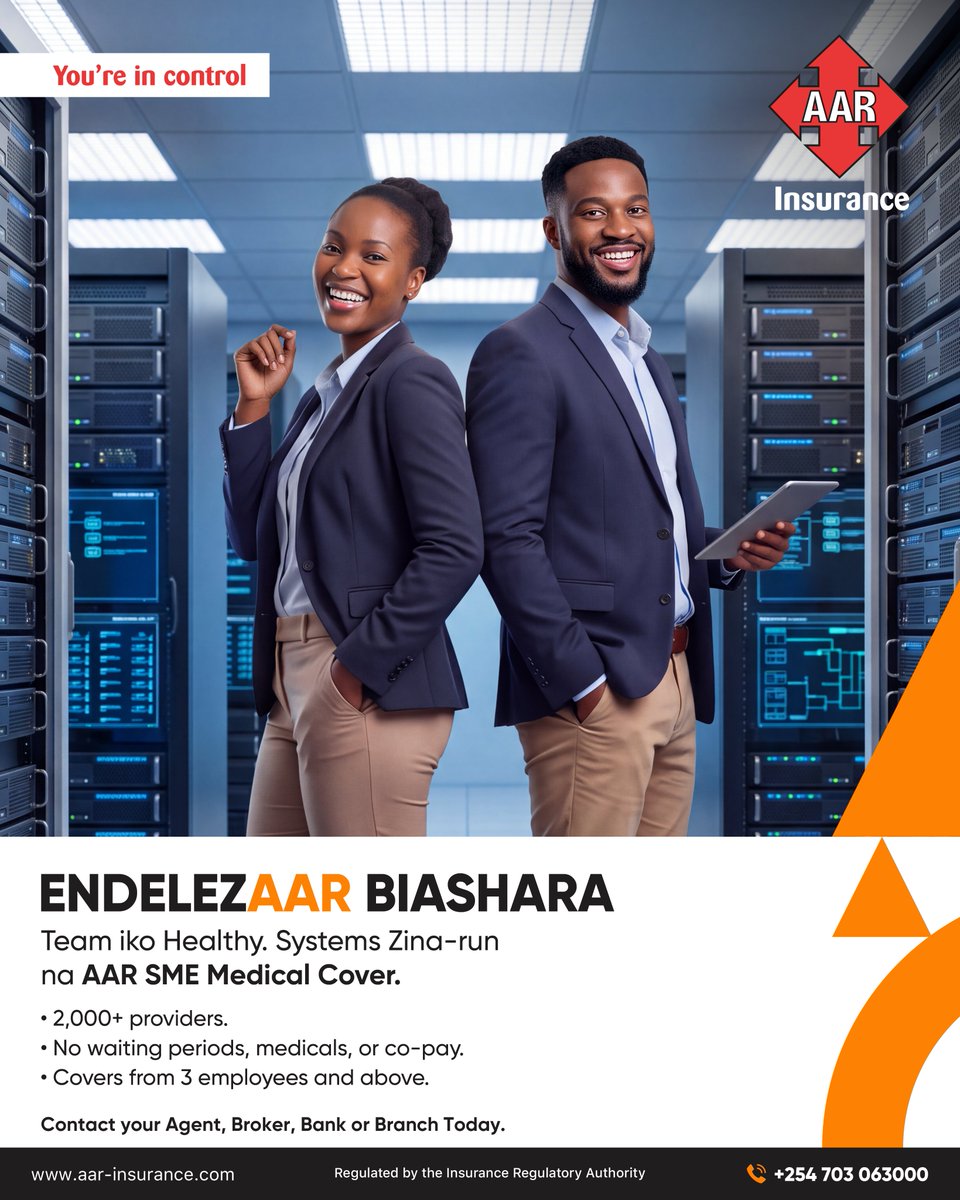 AAR_Insurance's tweet photo. Your IT team keeps the business connected, the systems running and everything working behind the scenes. But who's looking out for them?

With #AARSMEMedicalCover, you can keep your tech team protected with access to over 2,000 healthcare providers, no waiting periods, medicals or co-pay, and cover starting from just 3 employees.

Ready to upgrade your team's healthcare?

Visit https://t.co/XAHF8Tjr4G to get started today.

#EndelezAARBiashara #AARInsurance