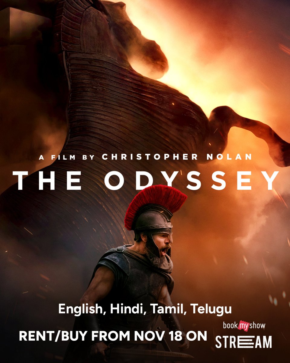 FlickMatic_'s tweet photo. ⚔️ ‘THE ODYSSEY’ [2026] – Film
🎭 Mythological • Action • Adventure • Fantasy • Drama
🎬 Christopher Nolan
👥 Matt Damon • Tom Holland
🗣️ English • Hindi • Tamil • Telugu
📅 Rent/Buy: Nov 18, 2026
📺 BookMyShow Stream

#TheOdyssey #ChristopherNolan #VODAlert #HindiDubbed https://t.co/rB3BITUTY3