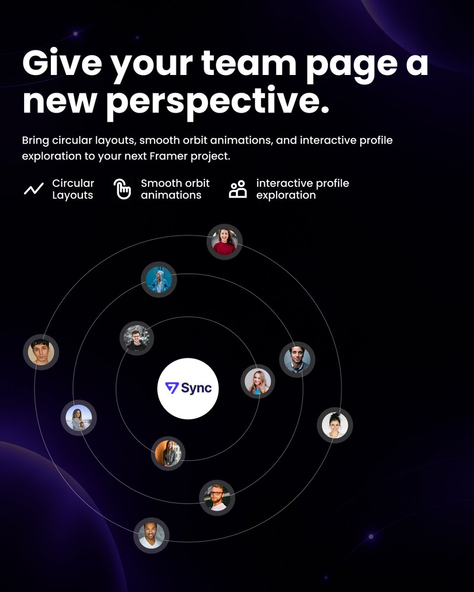 7sync_tech's tweet photo. Circular team layouts 
Smooth orbit animations 
Interactive profile exploration https://t.co/DumG2DIlMW