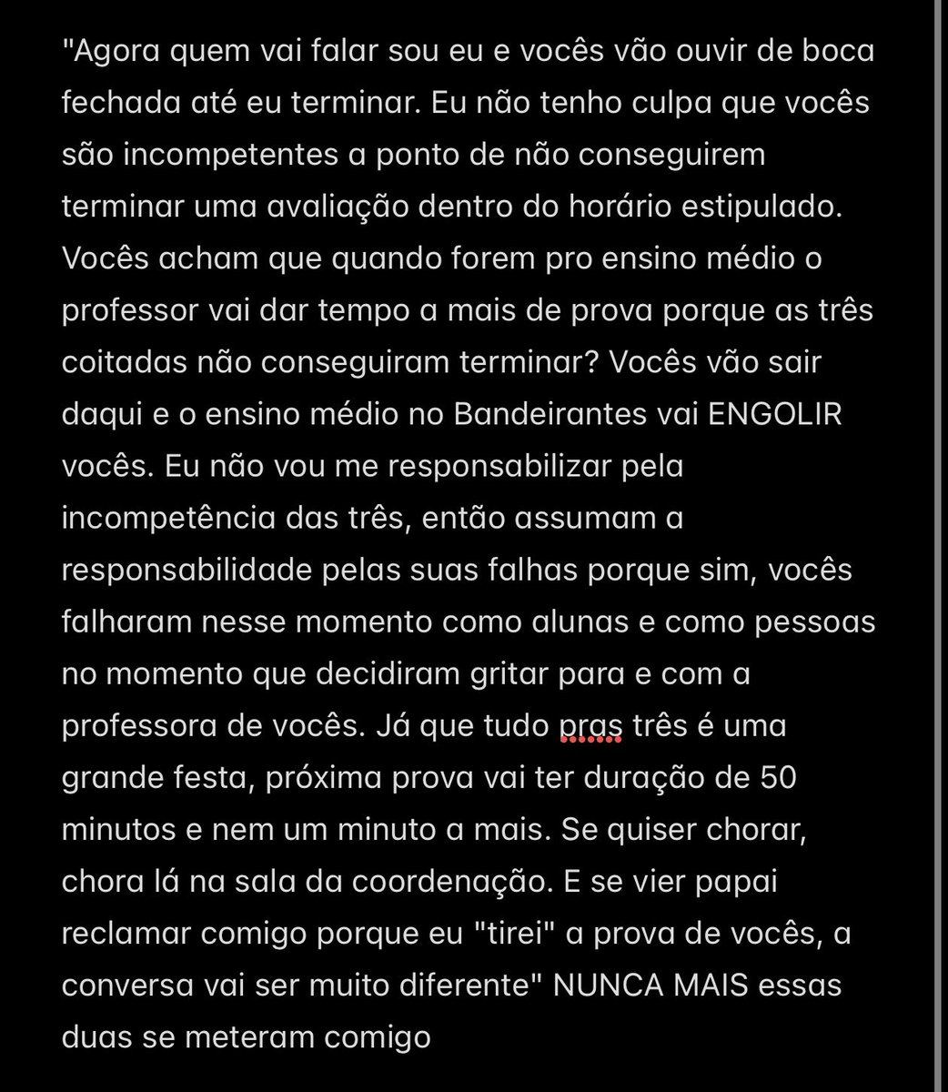 bIackfedora's tweet photo. Eu tenho umas alunas aspirantes a regina george no 9° ano. Apliquei uma prova de língua portuguesa pra turma delas e 3 não conseguiram terminar a tempo. Uma inclusive deixou 2 folhas em branco. Esbravejaram pra cima de mim e eu deixei elas falarem. Quando elas terminaram eu falei https://t.co/y1Lrp0Spx1