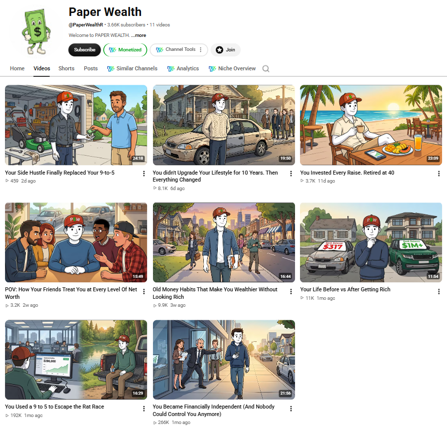 DailyYTNiches's tweet photo. NICHE LEAK! 🚨

Paper Wealth explores money through illustrated life scenarios

Covers financial freedom, lifestyle, career choices, and wealth

OUTLIERS
> One video about escaping the rat race reached 192K views
> Another about financial independence reached 266K views

They use 2D illustrations and second-person storytelling

Not something new though