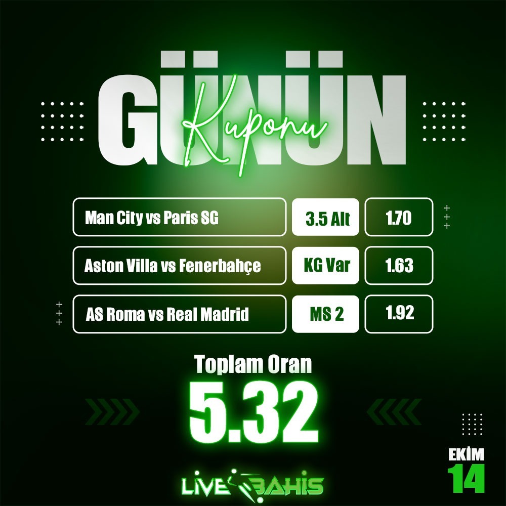 LiveBahisCO's tweet photo. LiveBahis Analiz Ekibinin Hazırladığı Günün Kuponu Yayında ! %5️⃣0️⃣0️⃣ HOŞGELDİN BONUSU MİNİMUM 1️⃣0️⃣0️⃣ TL YATIRIM FIRSATI ! Güncel giriş adresimiz : https://t.co/qklhYppPbz https://t.co/D04F3fsKzr