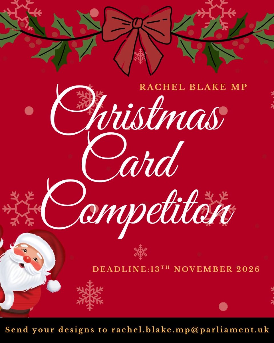 RNBlake's tweet photo. It’s beginning to look a lot like....

Festive season is a few weeks away but my Christmas Card Competition is now live! 

If your child would like to get involved, please ask them to submit their design by 13th November 2026 at rachel.blake.mp@parliament.uk. ☃️ https://t.co/kJORfRBUZw